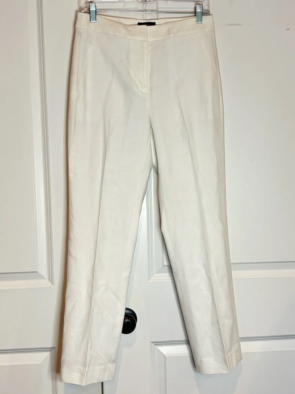 J. Crew Kate White Linen Blend Lined Straight Leg Pants 4 - Picture 1 of 14